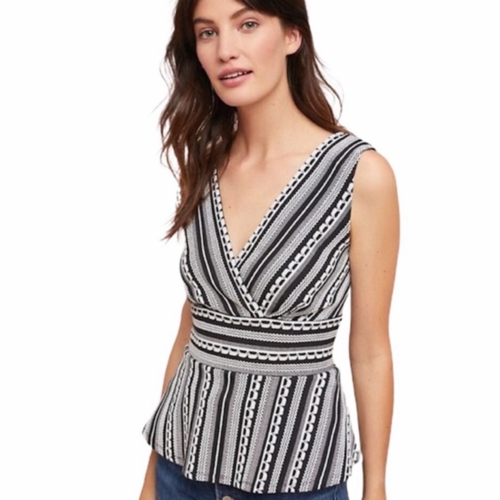 🌻SALE 3/$20 Anthropologie Vanessa Virginia Black & White Peplum Top Small NWT